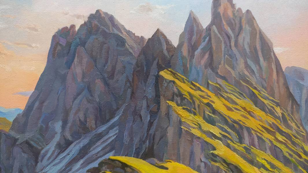 Morning over Seceda Fine Art Painting Lana Korolievskaia - Subjektiv.art