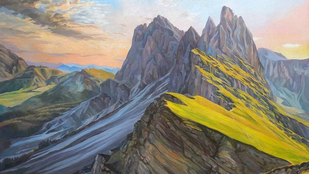 Morning over Seceda Fine Art Painting Lana Korolievskaia - Subjektiv.art