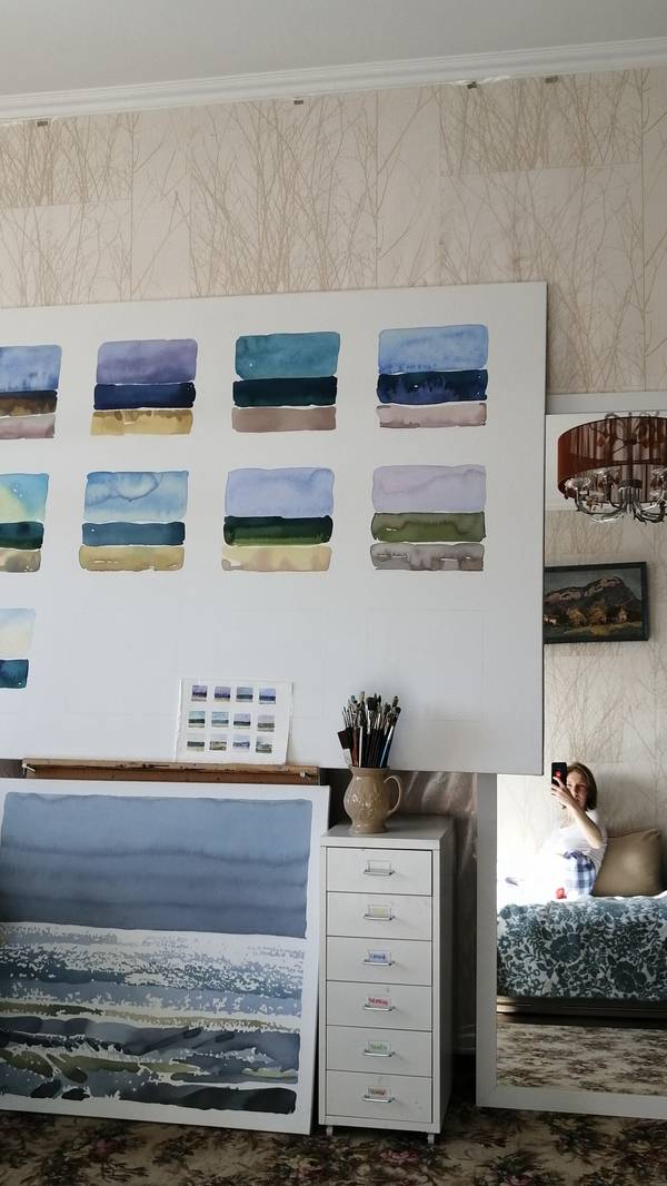 12 options of sea color Impressionistic Painting Elmira Shemsedinova - Subjektiv.art