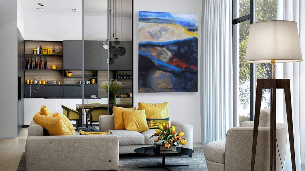 Gold, Black and Blue Abstract Painting Artem Andreichuk - Subjektiv.art