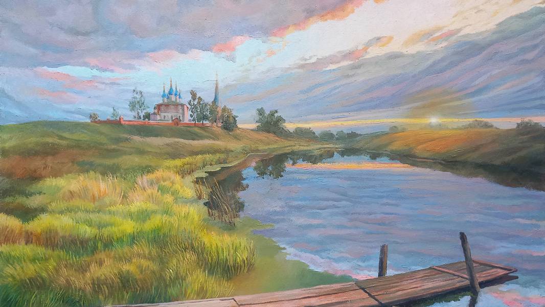 Evening on a Quiet River Fine Art Painting Lana Korolievskaia - Subjektiv.art