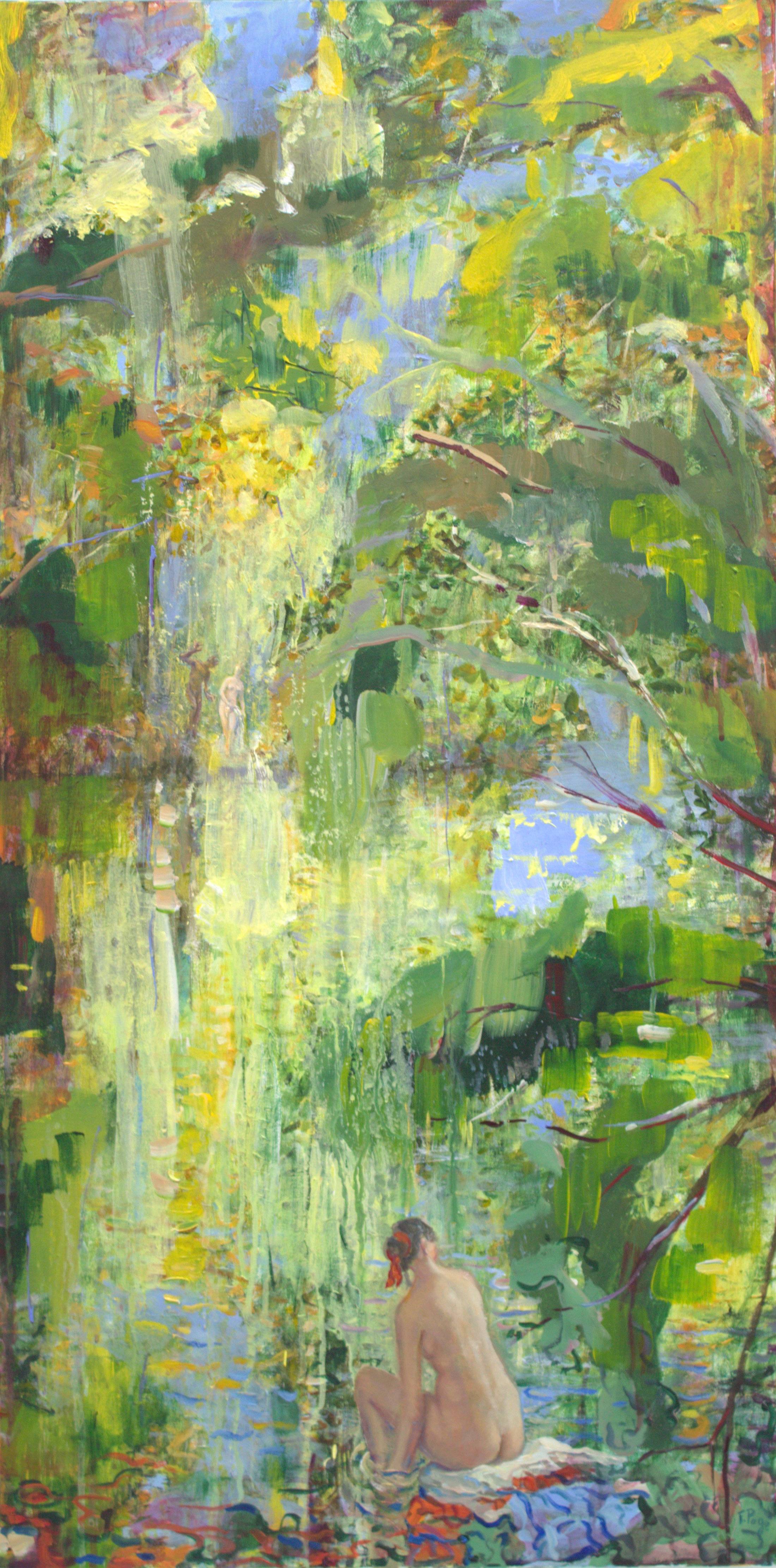 Faune séduisant une Nymphe et pour l'autre, l'épanouissement dans une douce quiétude. Fine Art Painting francois page - Subjektiv.art