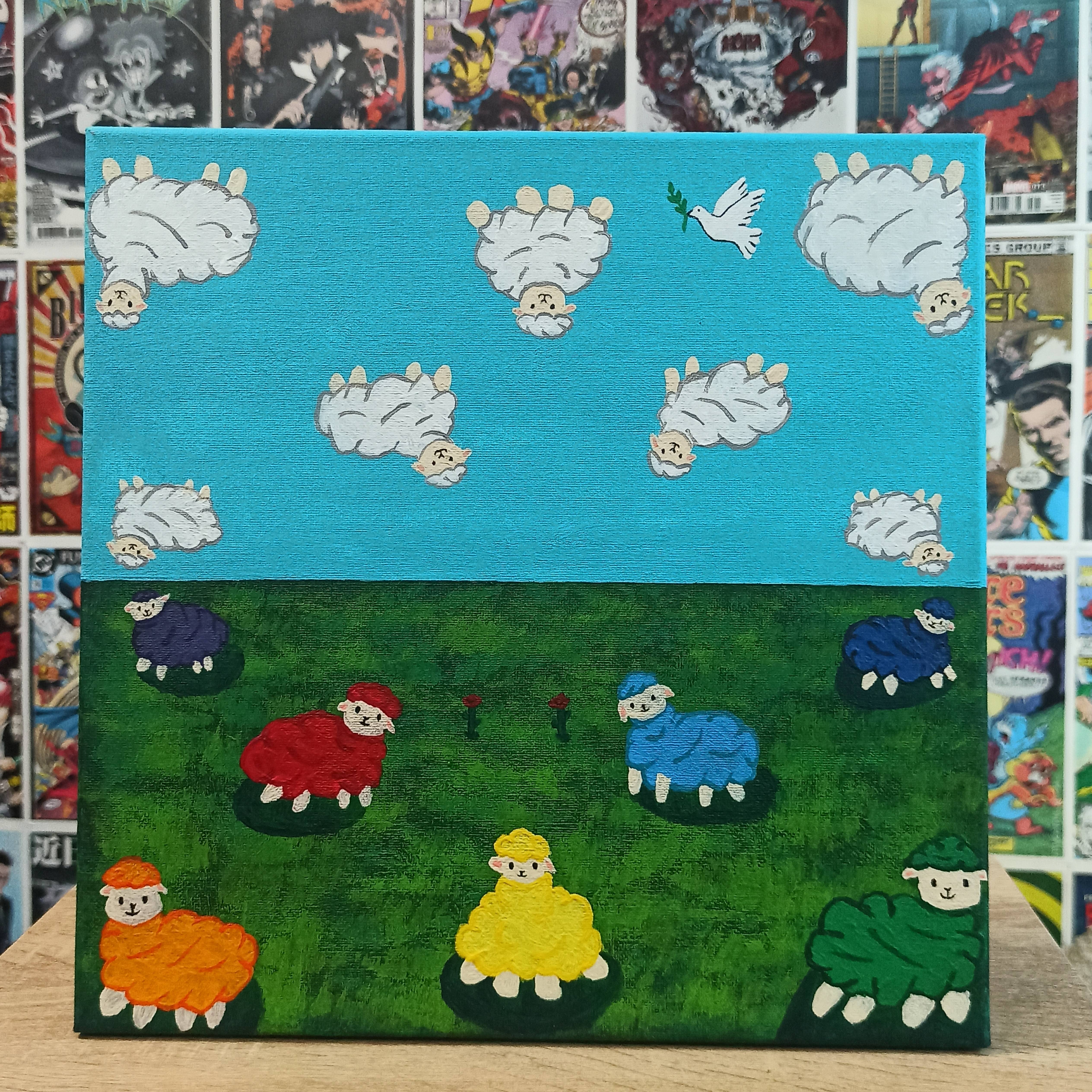 Heavenly Flock Naive Painting Anton Mykhalchuk - Subjektiv.art