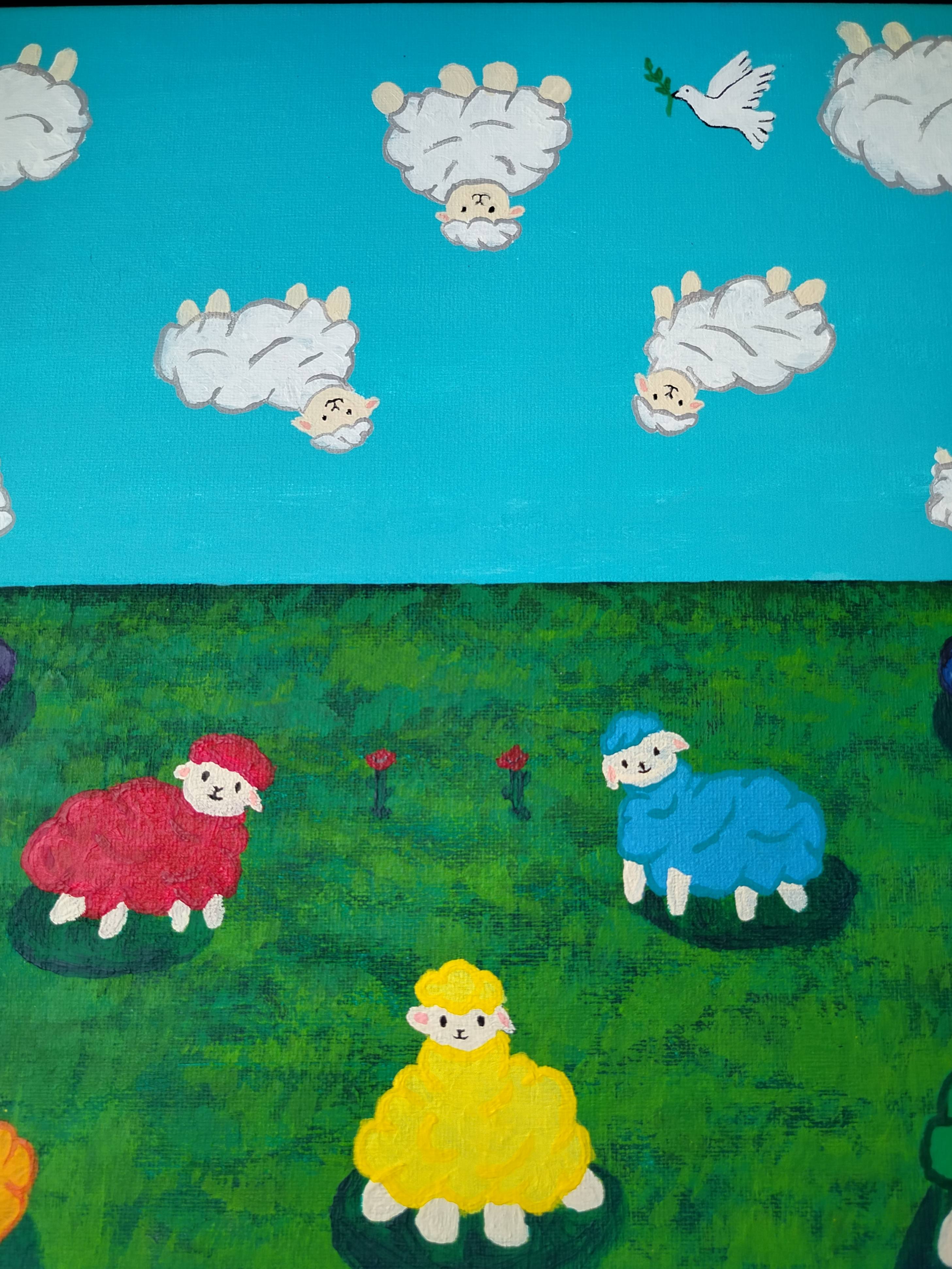 Heavenly Flock Naive Painting Anton Mykhalchuk - Subjektiv.art