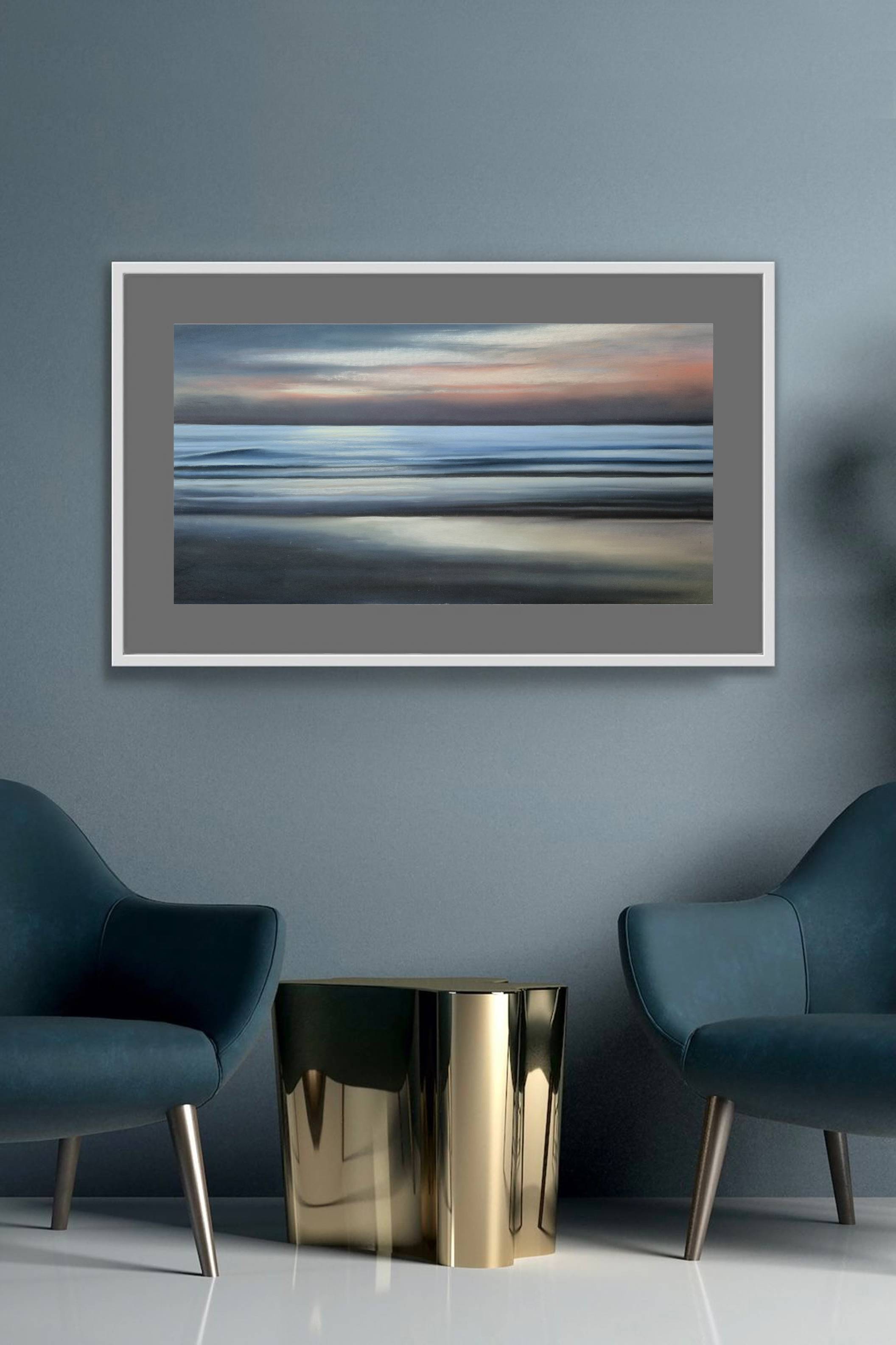 Twilight Reflection. Contemporary seascape. 32x62 cm Photorealistic Drawing Victoria Stefchyshyna - Subjektiv.art