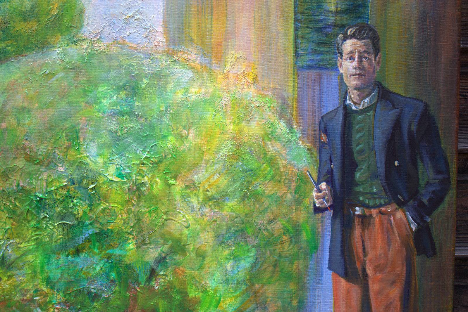 John posant devant son tableau: "Ariane attendant Thésée devant la porte du labyrinthe." Fine Art Painting francois page - Subjektiv.art