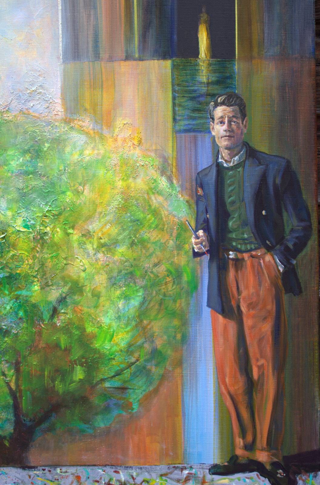 John posant devant son tableau: "Ariane attendant Thésée devant la porte du labyrinthe." Fine Art Painting francois page - Subjektiv.art