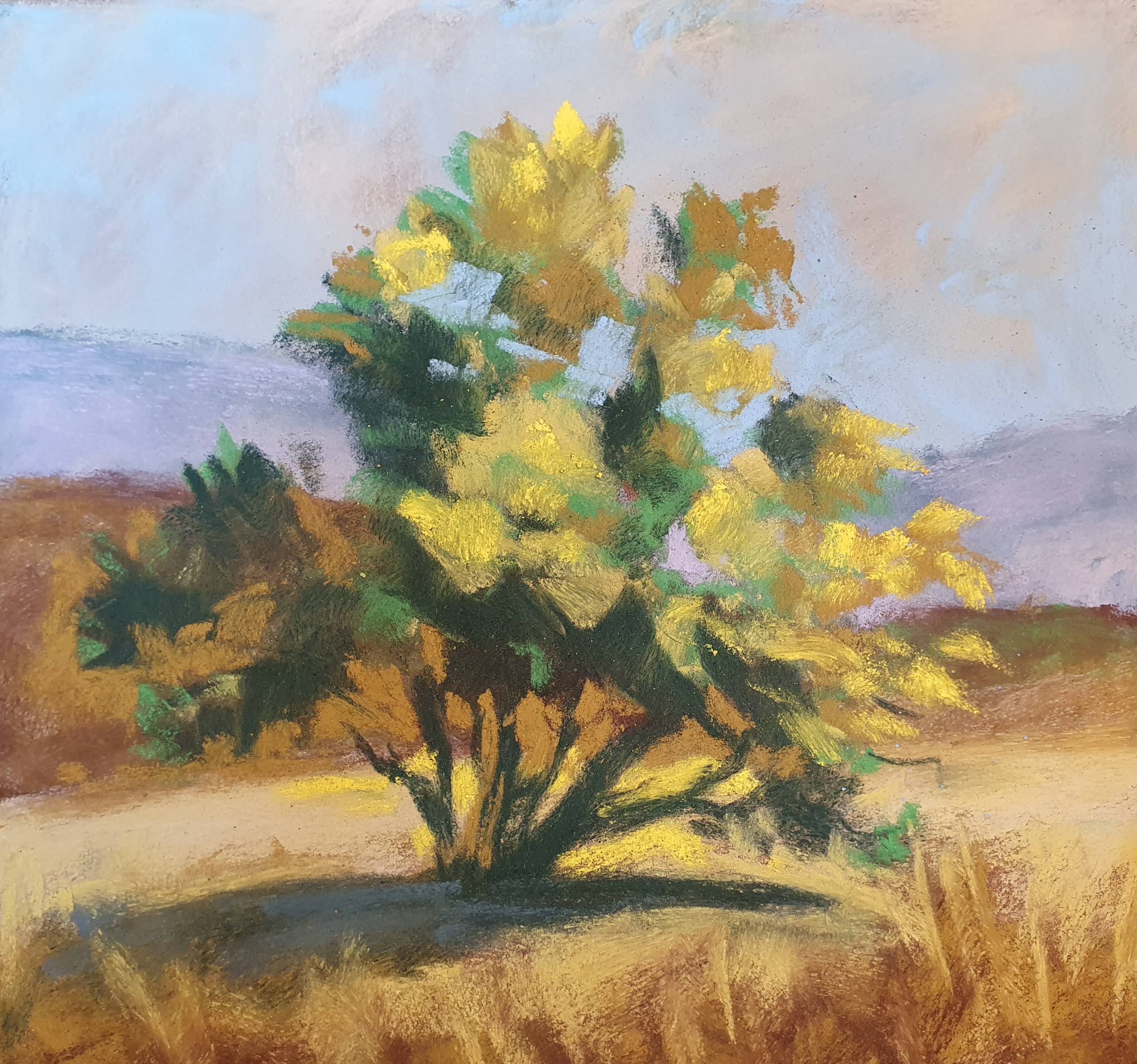 "Golden Serenity" Landscape painting. 23x27 cm Impressionistic Drawing Victoria Stefchyshyna - Subjektiv.art