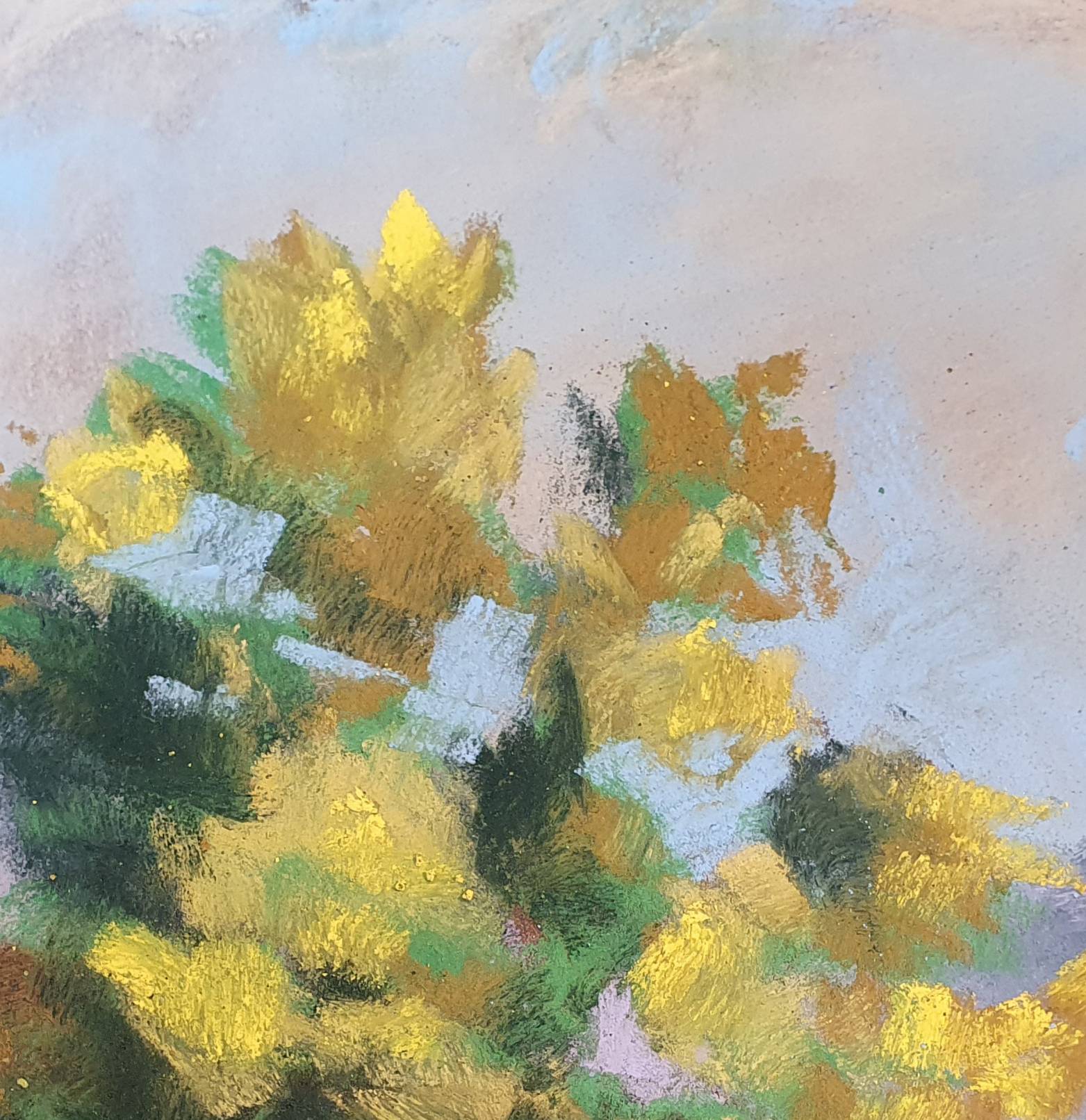 "Golden Serenity" Landscape painting. 23x27 cm Impressionistic Drawing Victoria Stefchyshyna - Subjektiv.art