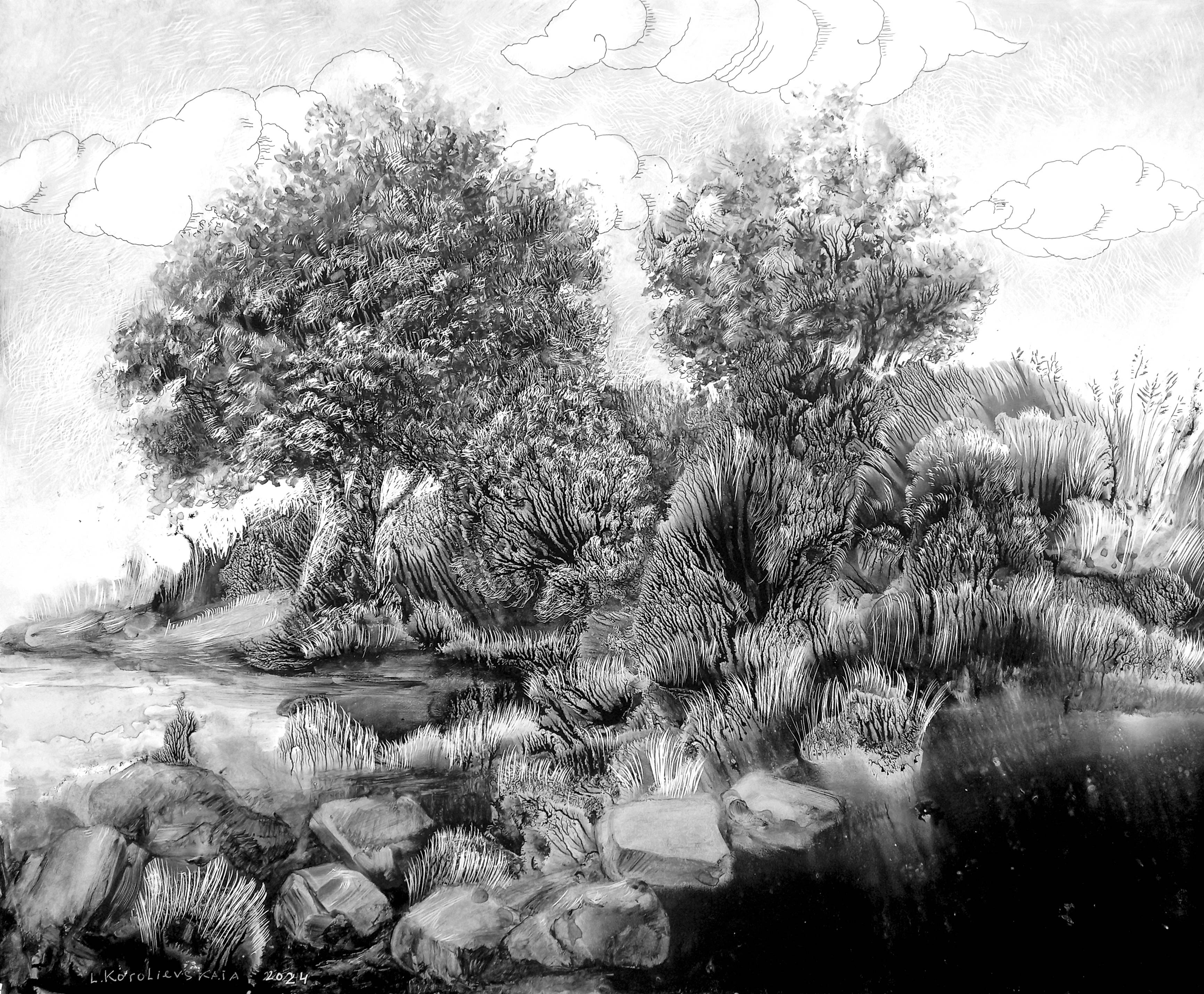 Quiet backwater Fine Art Drawing Lana Korolievskaia - Subjektiv.art