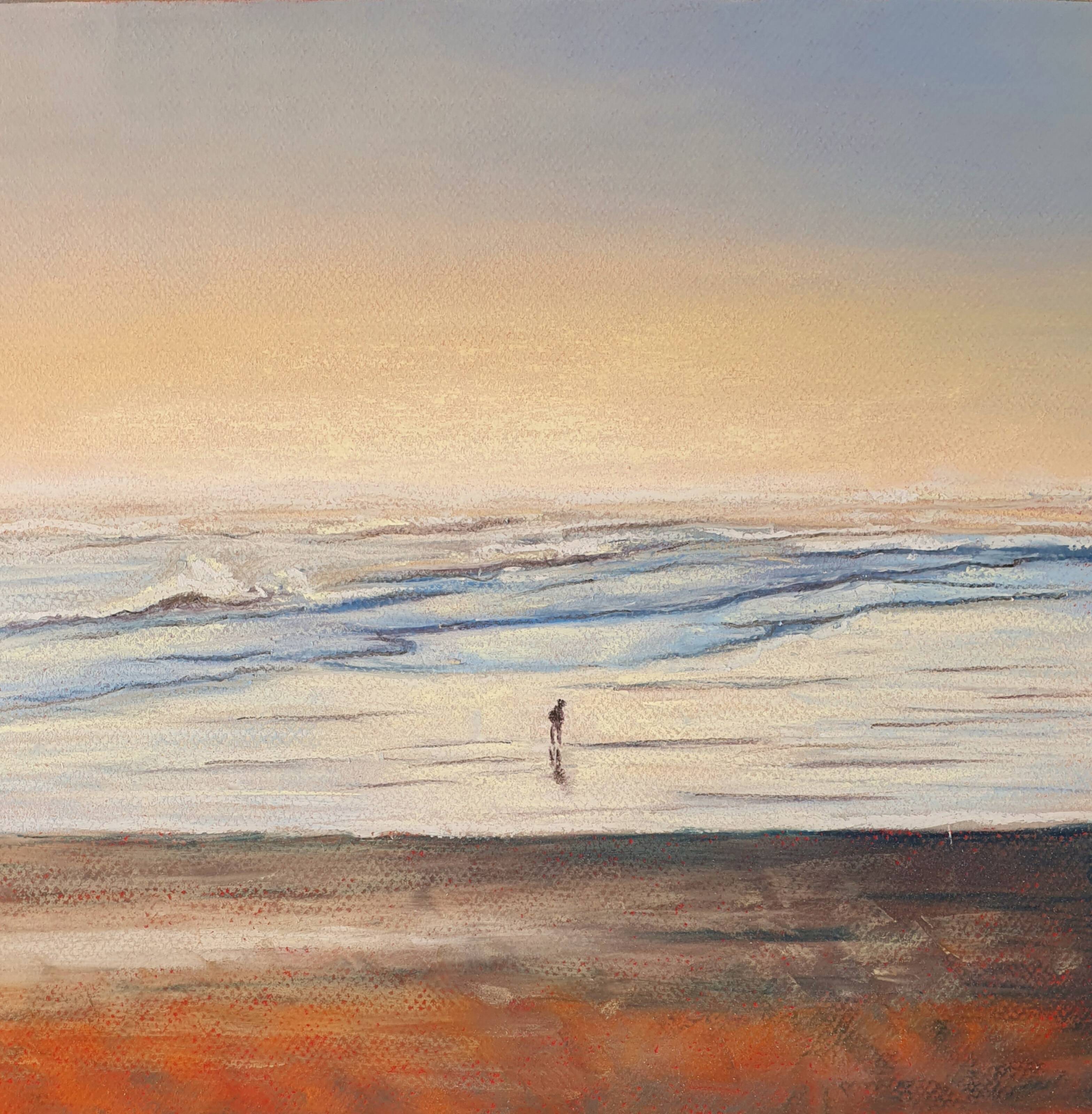 ALONE. Contemporary impressionistic serene seascape. 32x32cm Unspecified Drawing Victoria Stefchyshyna - Subjektiv.art