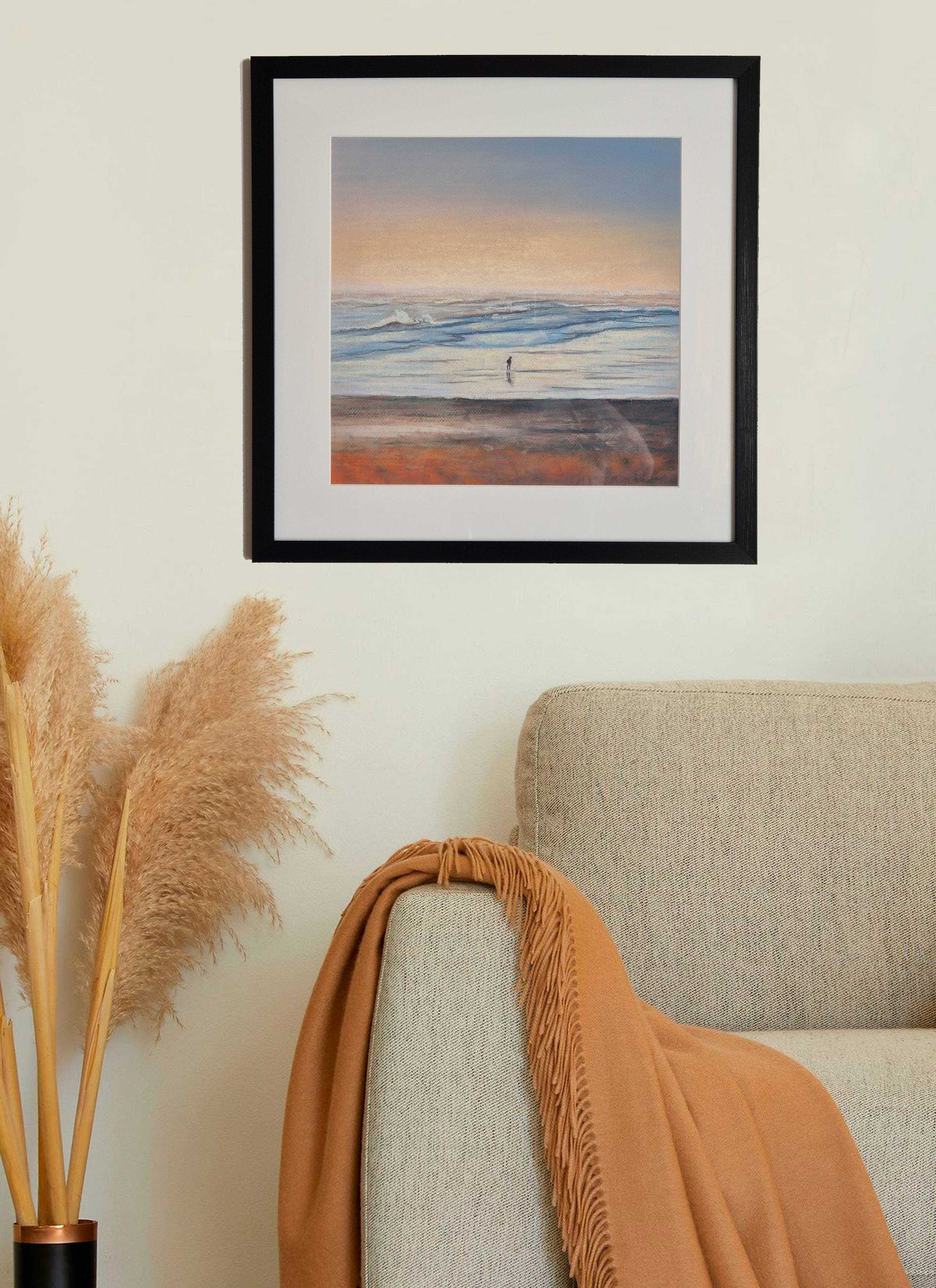 ALONE. Contemporary impressionistic serene seascape. 32x32cm Unspecified Drawing Victoria Stefchyshyna - Subjektiv.art