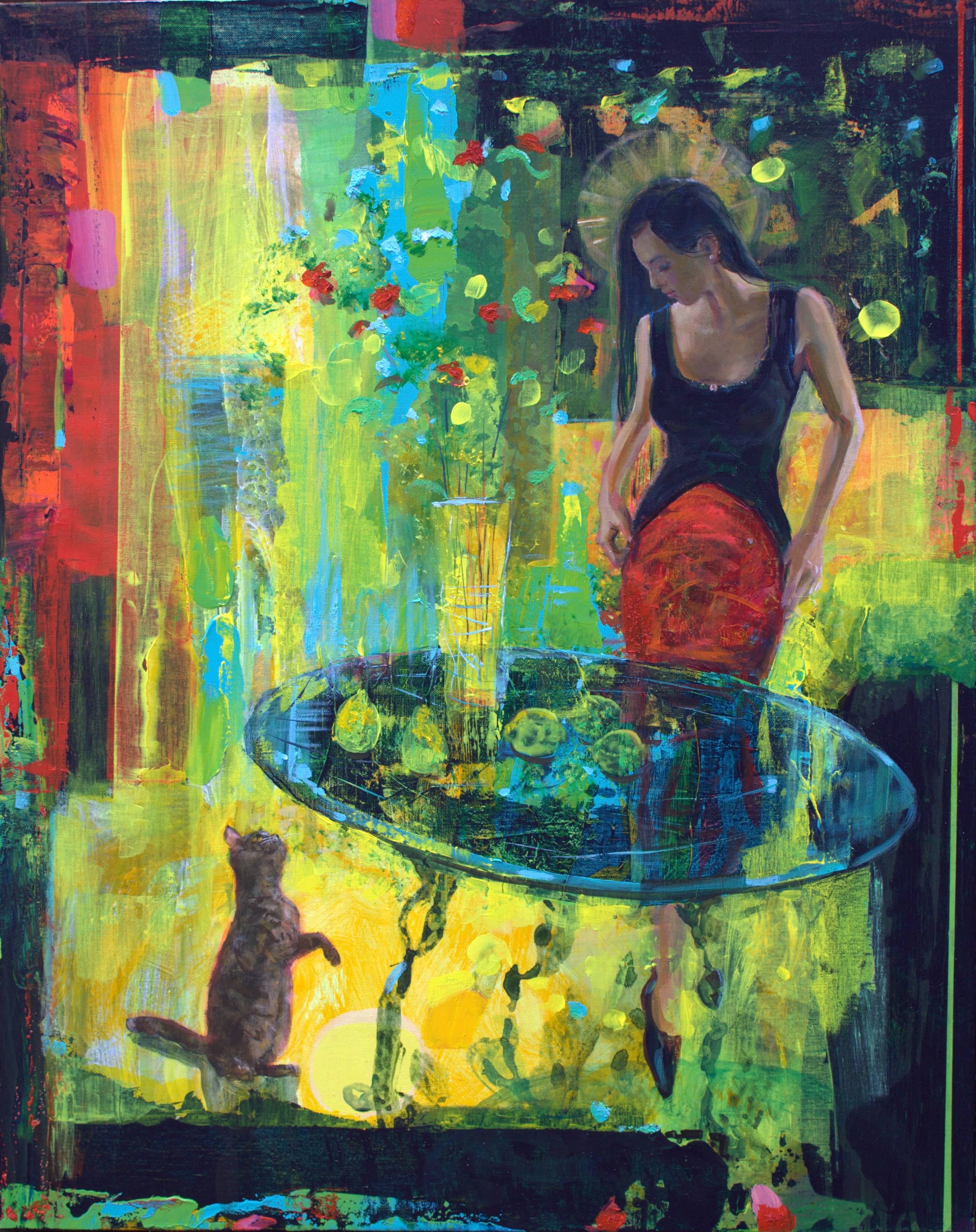 Non ! Tu ne montes pas sur la table le bouquet est trop fragile. Fine Art Painting francois page - Subjektiv.art