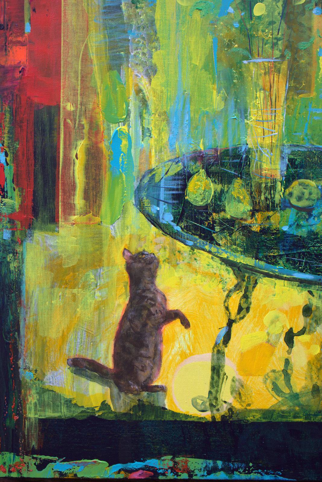 Non ! Tu ne montes pas sur la table le bouquet est trop fragile. Fine Art Painting francois page - Subjektiv.art