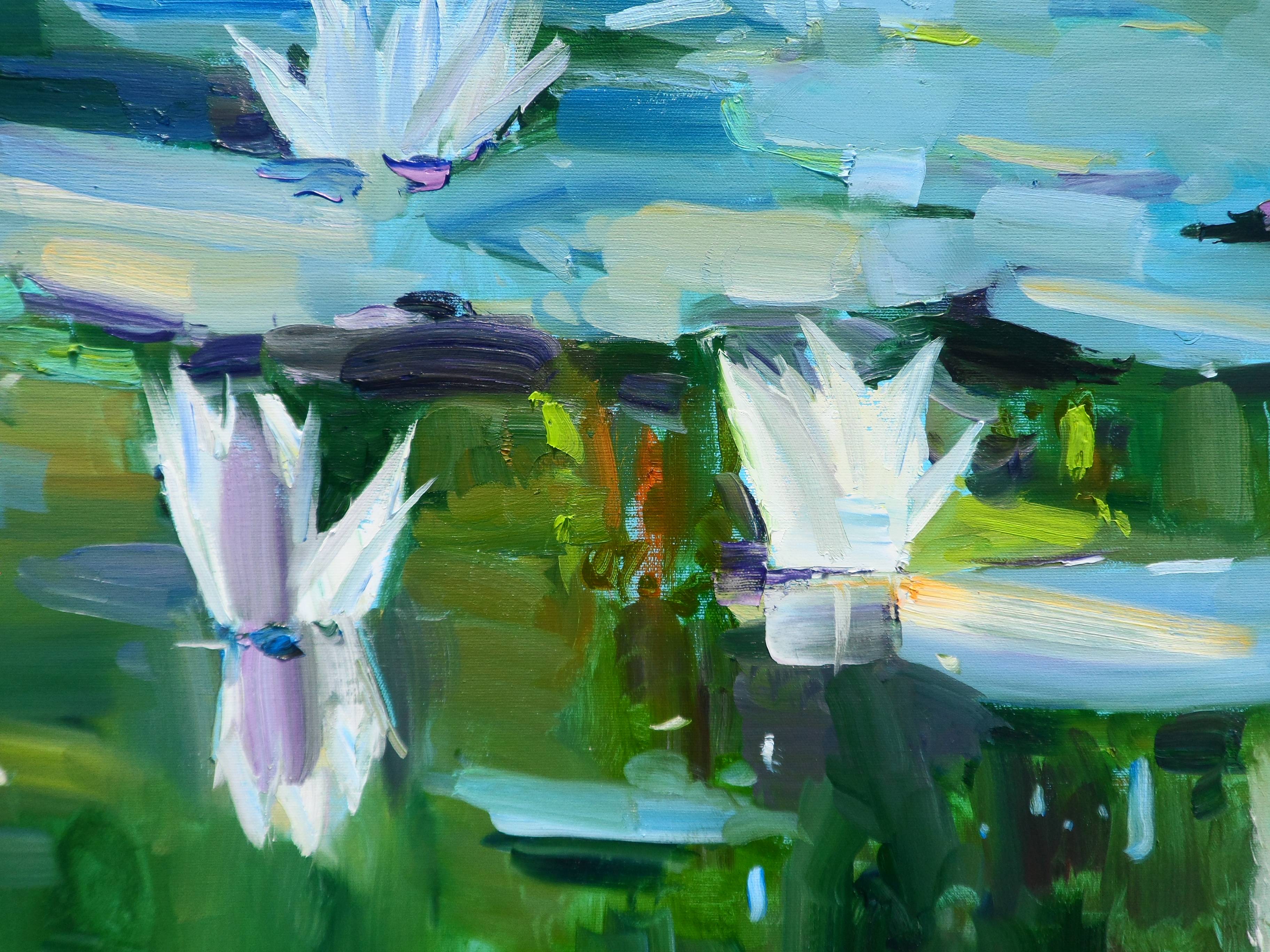"Water Lilies " Expressive and gestural Painting Yehor Dulin - Subjektiv.art