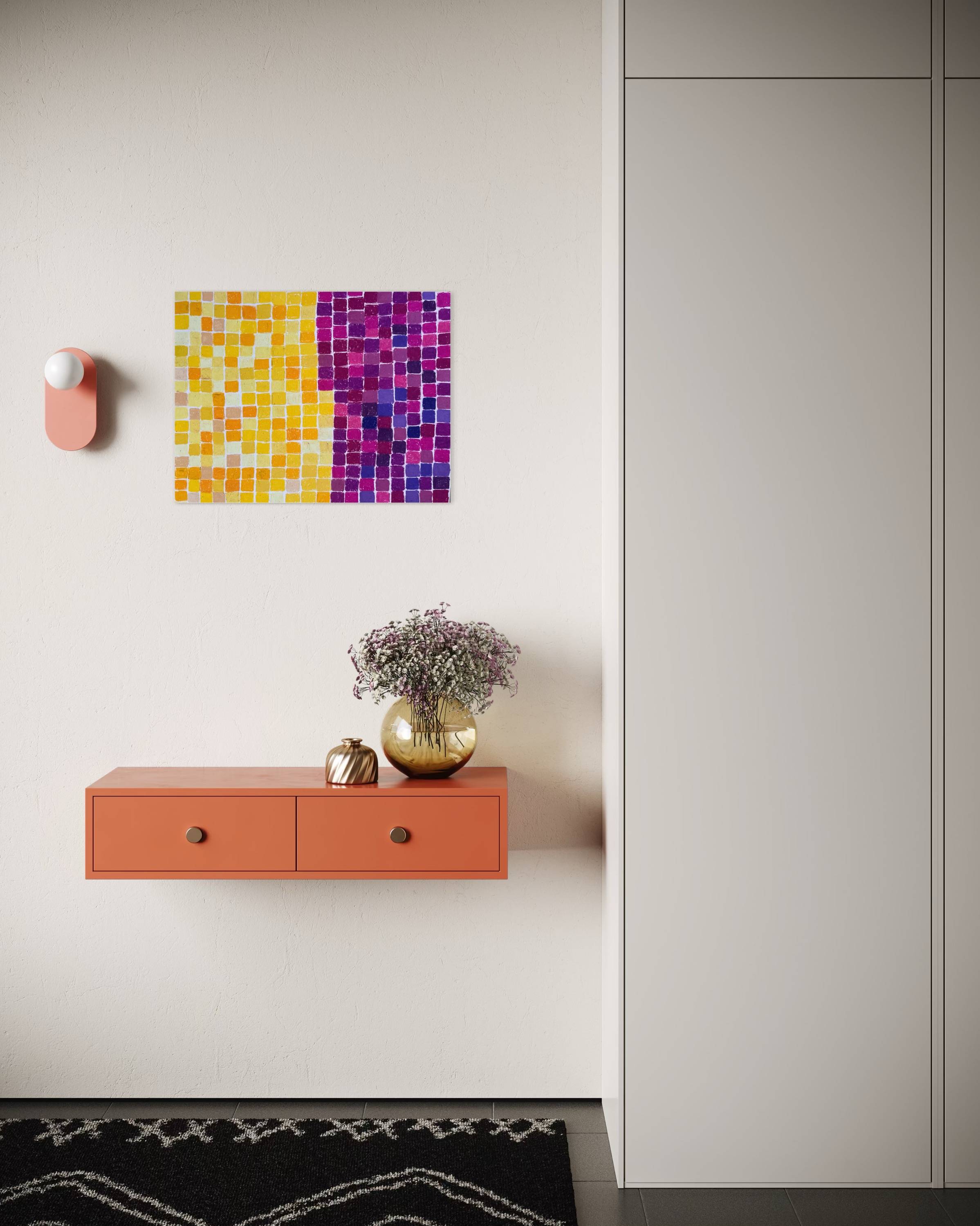 Yellow and purple tiles Abstract Drawing Daryna Shevchenko - Subjektiv.art