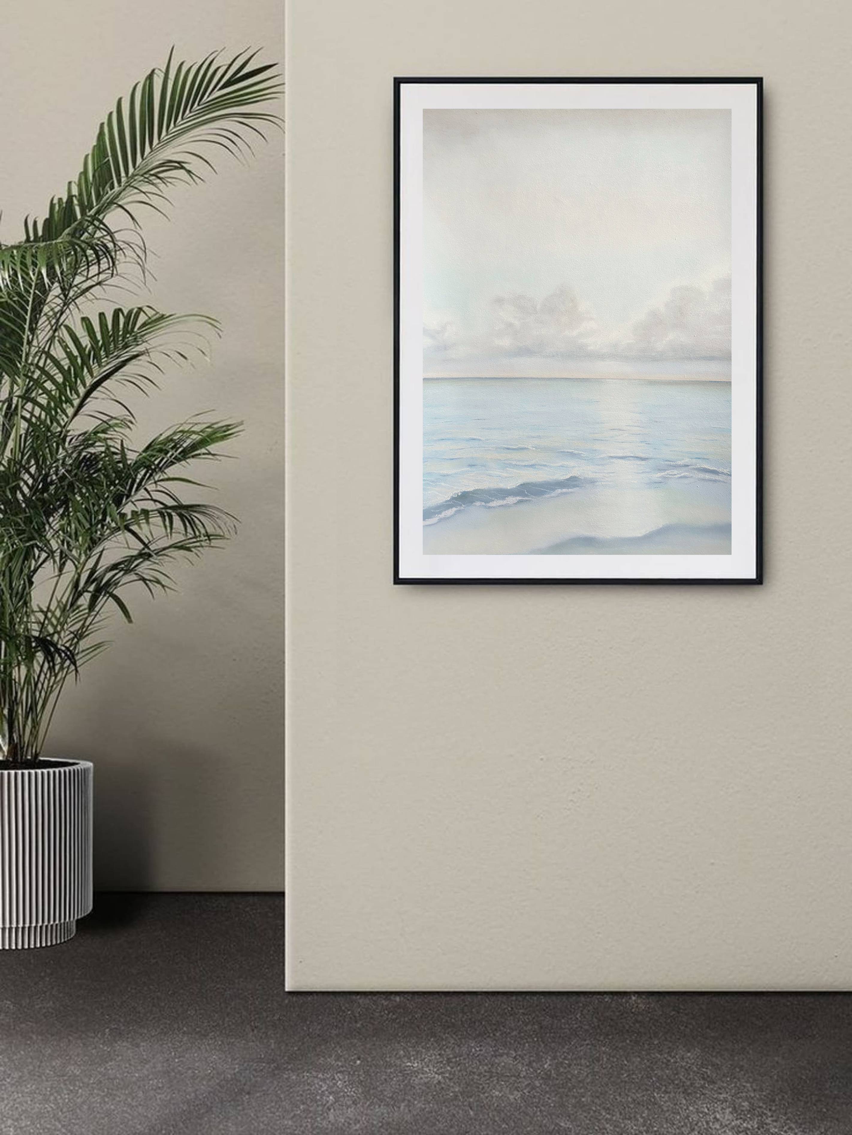 QUIET PLACE. Serene ocean artwork. 40x59cm Fine Art Drawing Victoria Stefchyshyna - Subjektiv.art