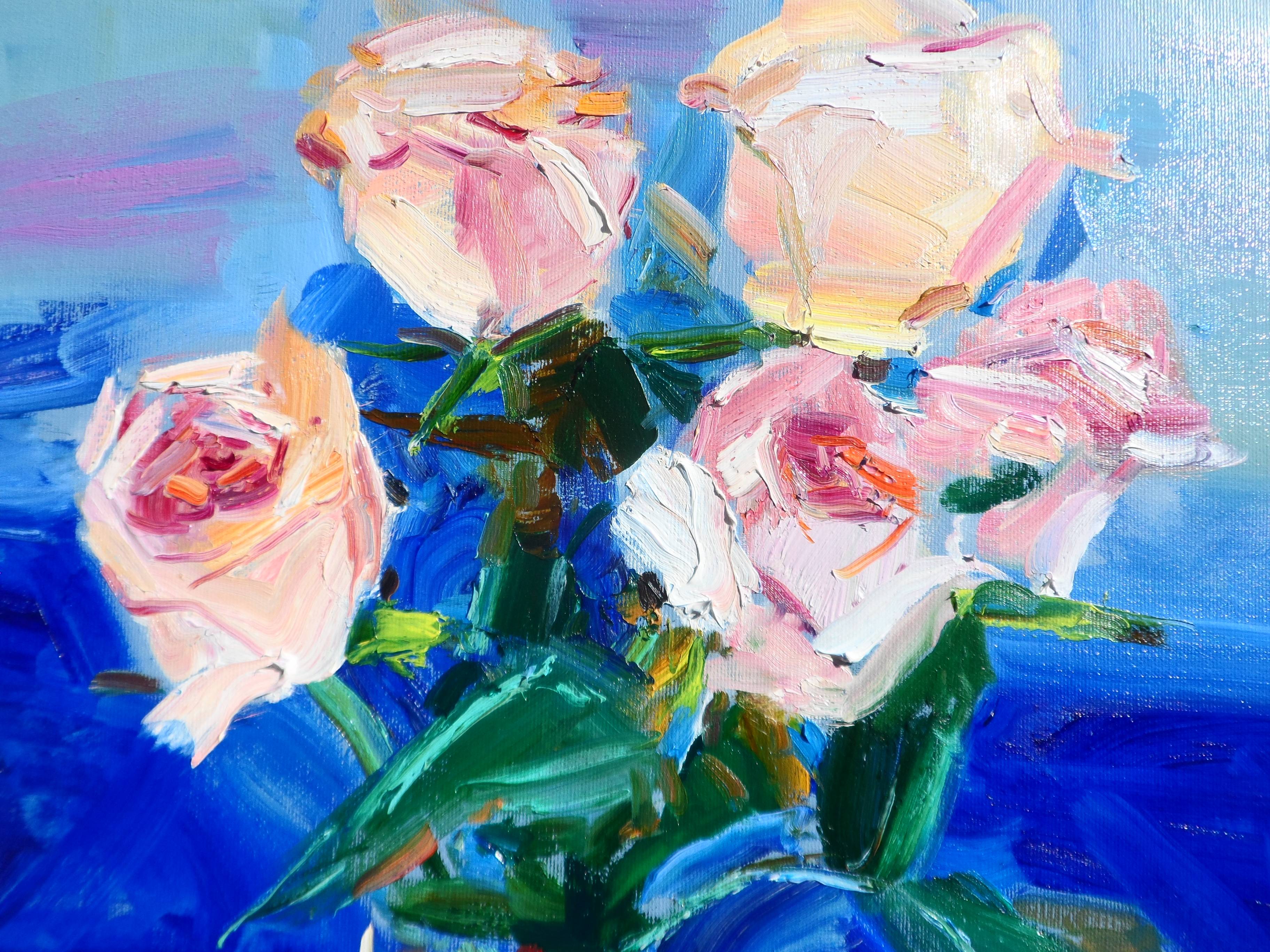 " Roses on the terrace" Impressionistic Painting Yehor Dulin - Subjektiv.art