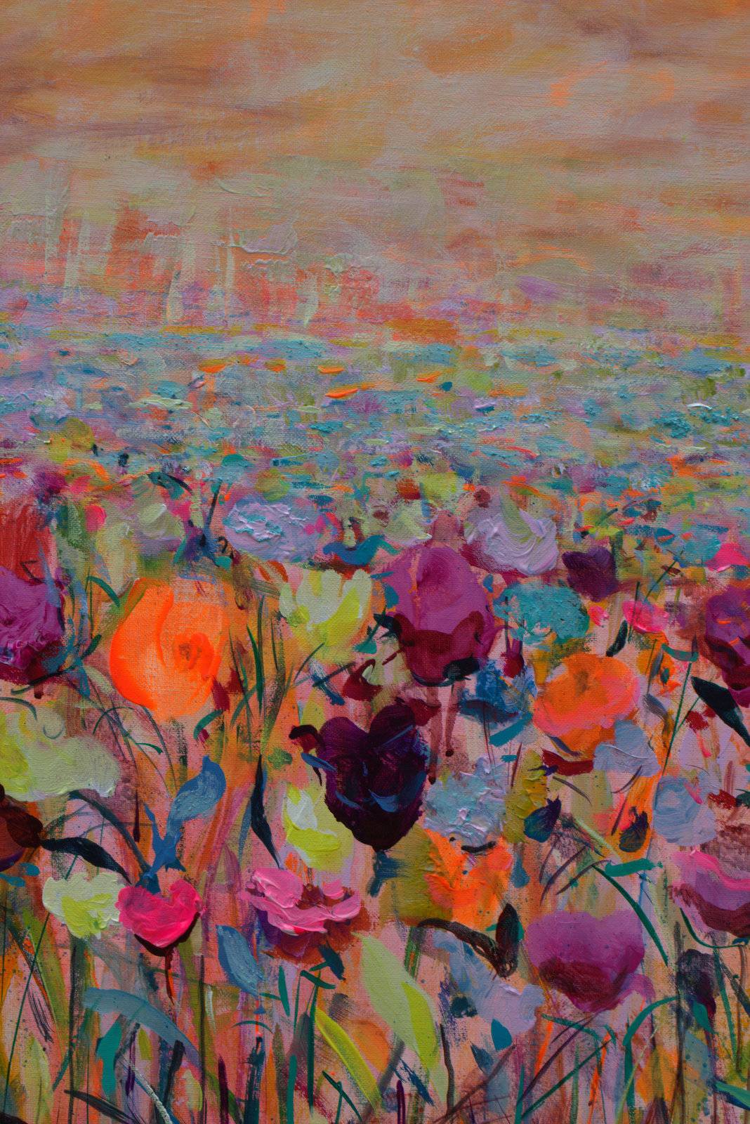 Au dessus des neiges coiffant les sommets, quelques nuages désuets jouaient naïvement à la mouche aveugle. Un jeune volcan au loin montrait que sa mère vivait bien encore; un vent chaud gonflait les robes des filles et laissait flotter leurs mains légères. Fine Art Painting francois page - Subjektiv.art