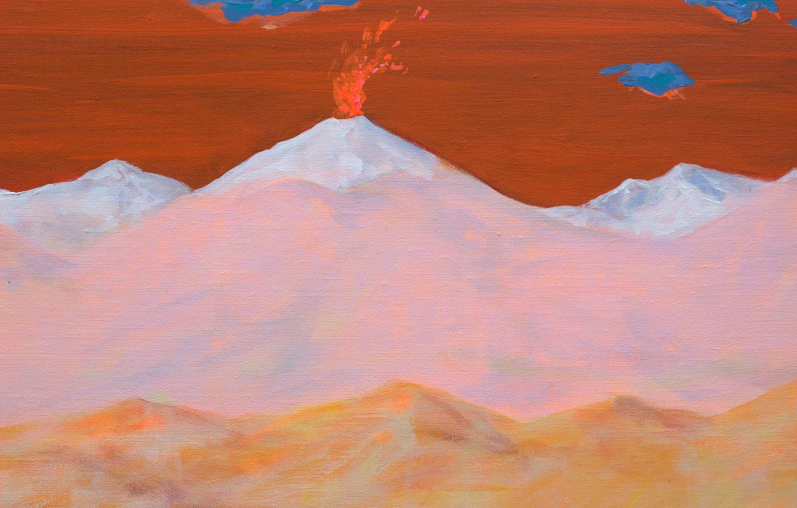 Au dessus des neiges coiffant les sommets, quelques nuages désuets jouaient naïvement à la mouche aveugle. Un jeune volcan au loin montrait que sa mère vivait bien encore; un vent chaud gonflait les robes des filles et laissait flotter leurs mains légères. Fine Art Painting francois page - Subjektiv.art