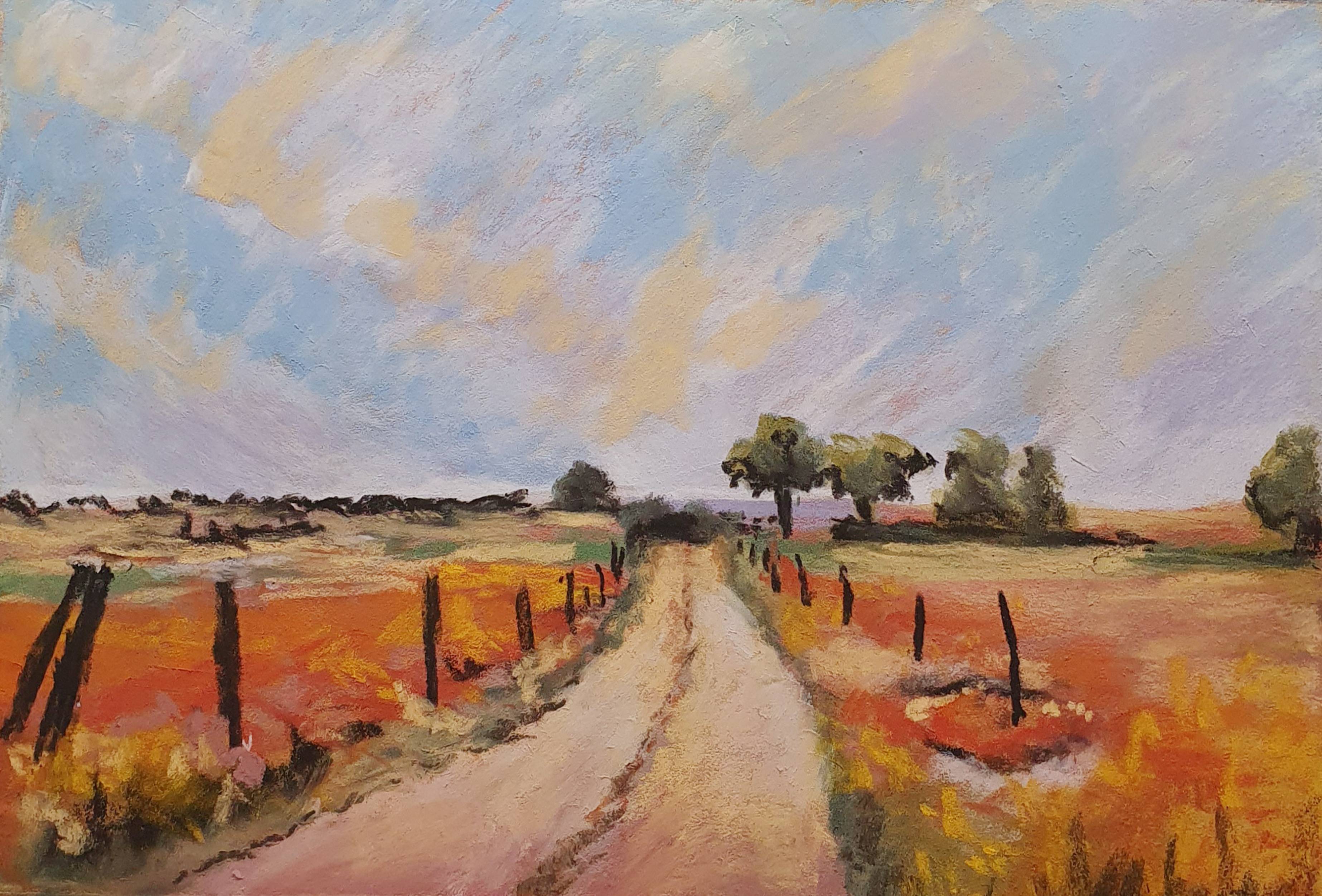 PATH TO PRARIE. Contemporary landscape artwork. 20x30cm Impressionistic Drawing Victoria Stefchyshyna - Subjektiv.art
