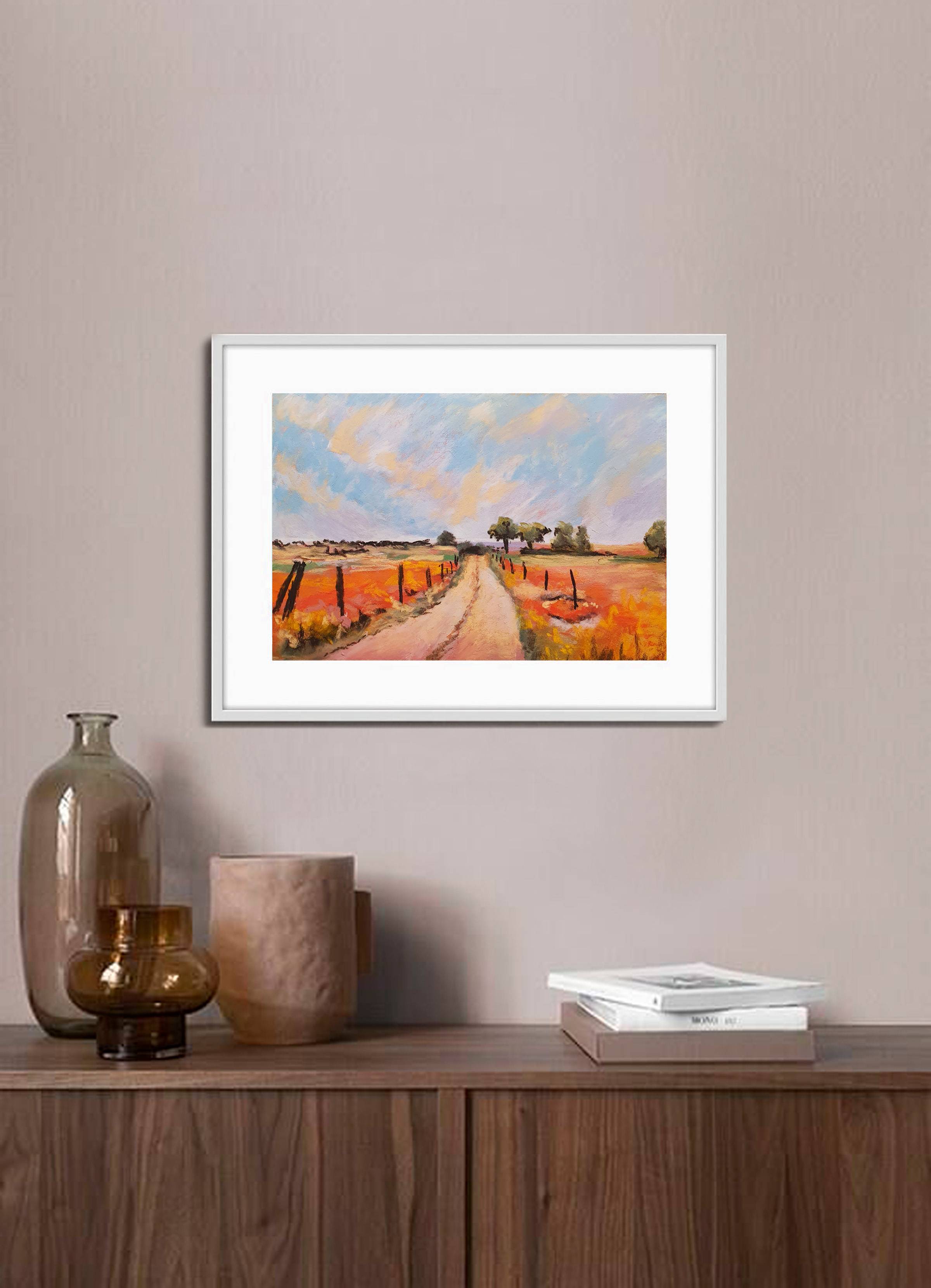 PATH TO PRARIE. Contemporary landscape artwork. 20x30cm Impressionistic Drawing Victoria Stefchyshyna - Subjektiv.art
