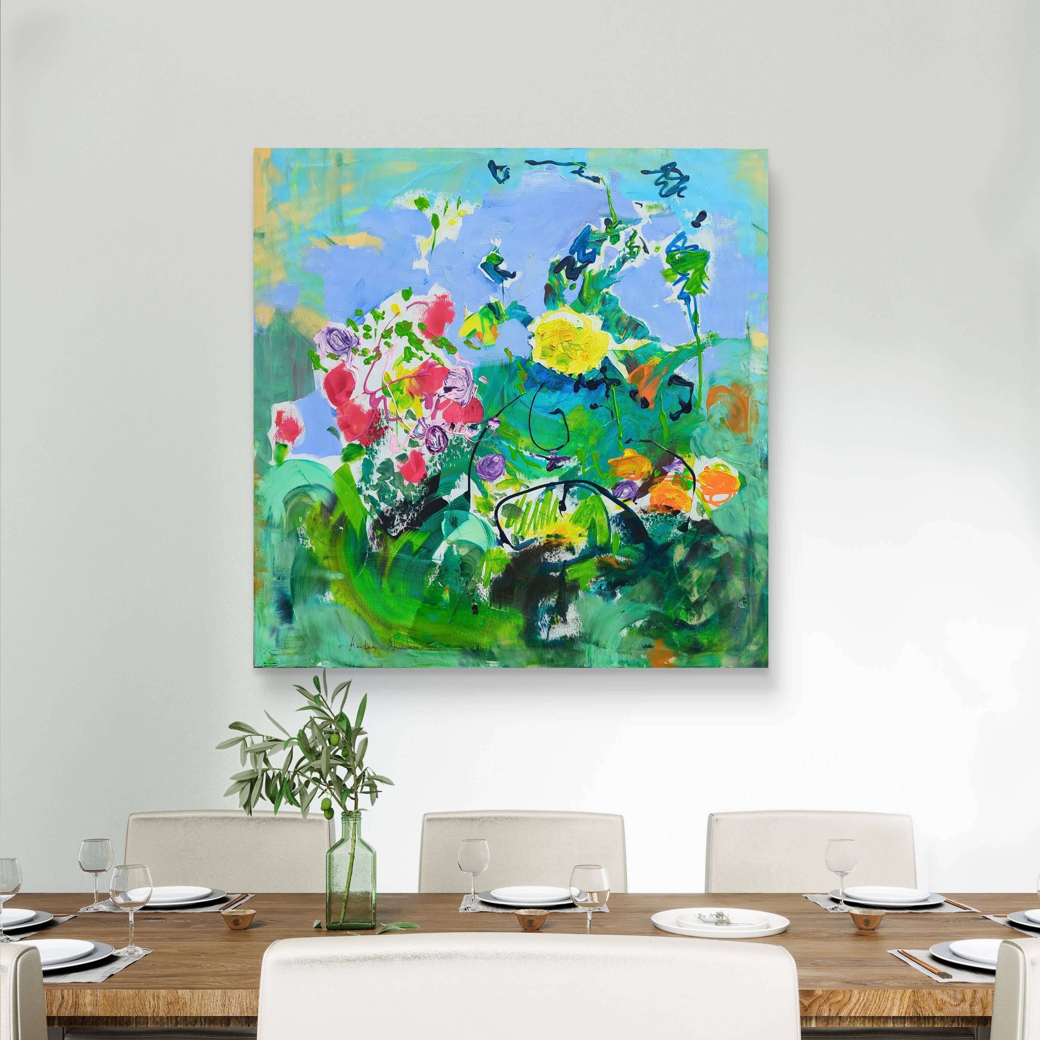 "Dahlias" Expressive and gestural Painting Helen Shukina - Subjektiv.art