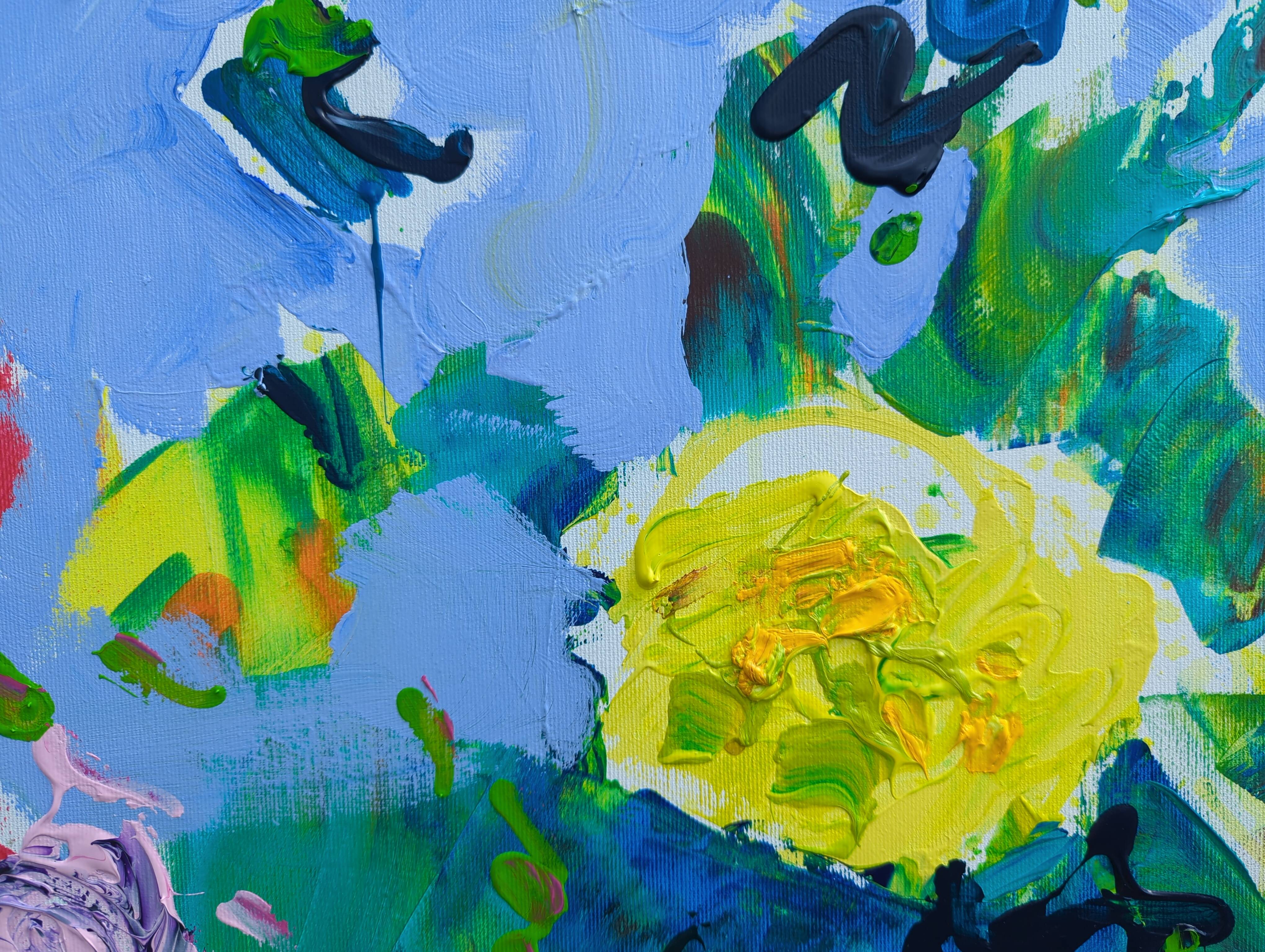 "Dahlias" Expressive and gestural Painting Helen Shukina - Subjektiv.art