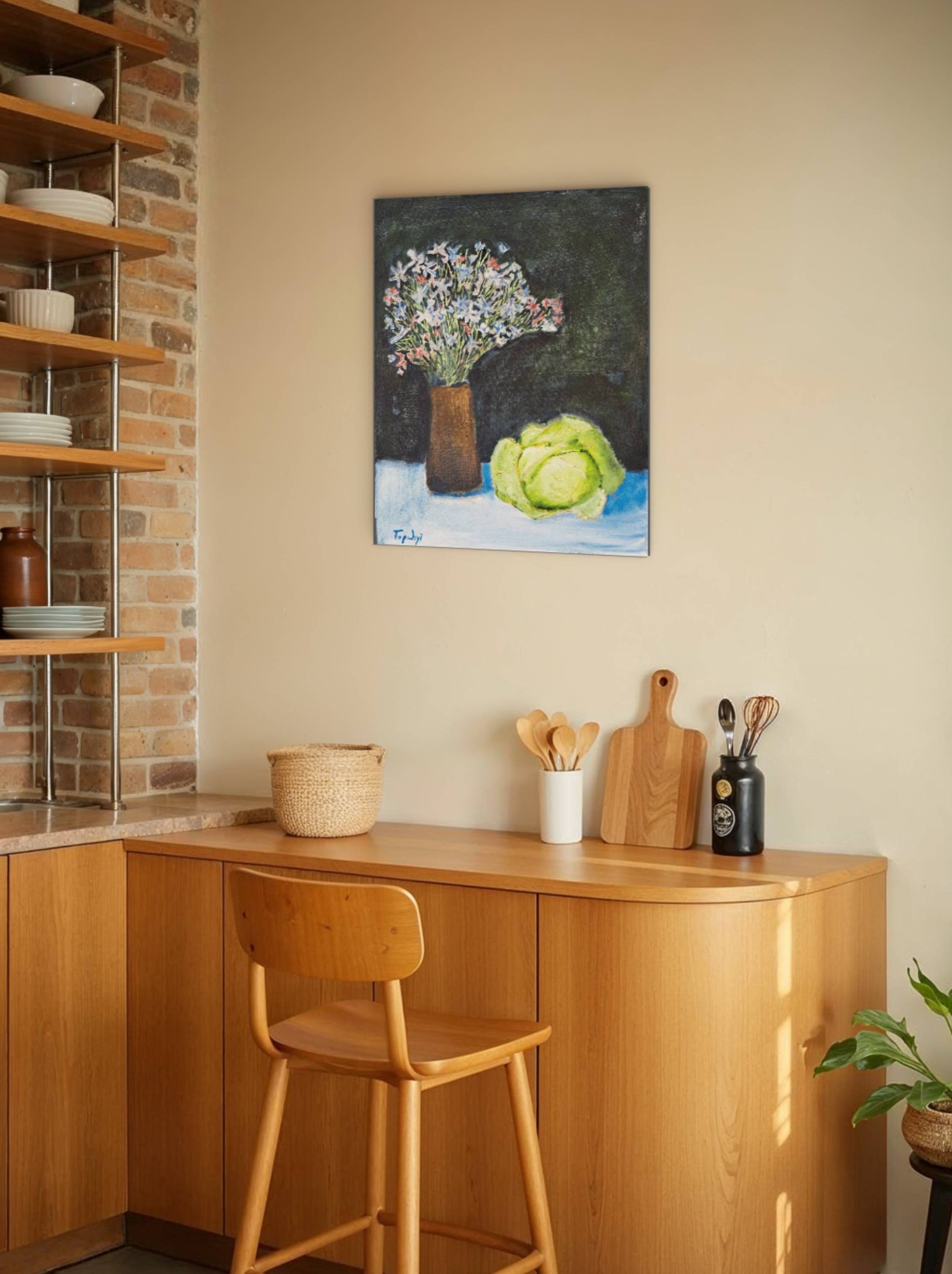 Cabbage and flowers Expressive and gestural Painting Oleksandr Topchyi - Subjektiv.art