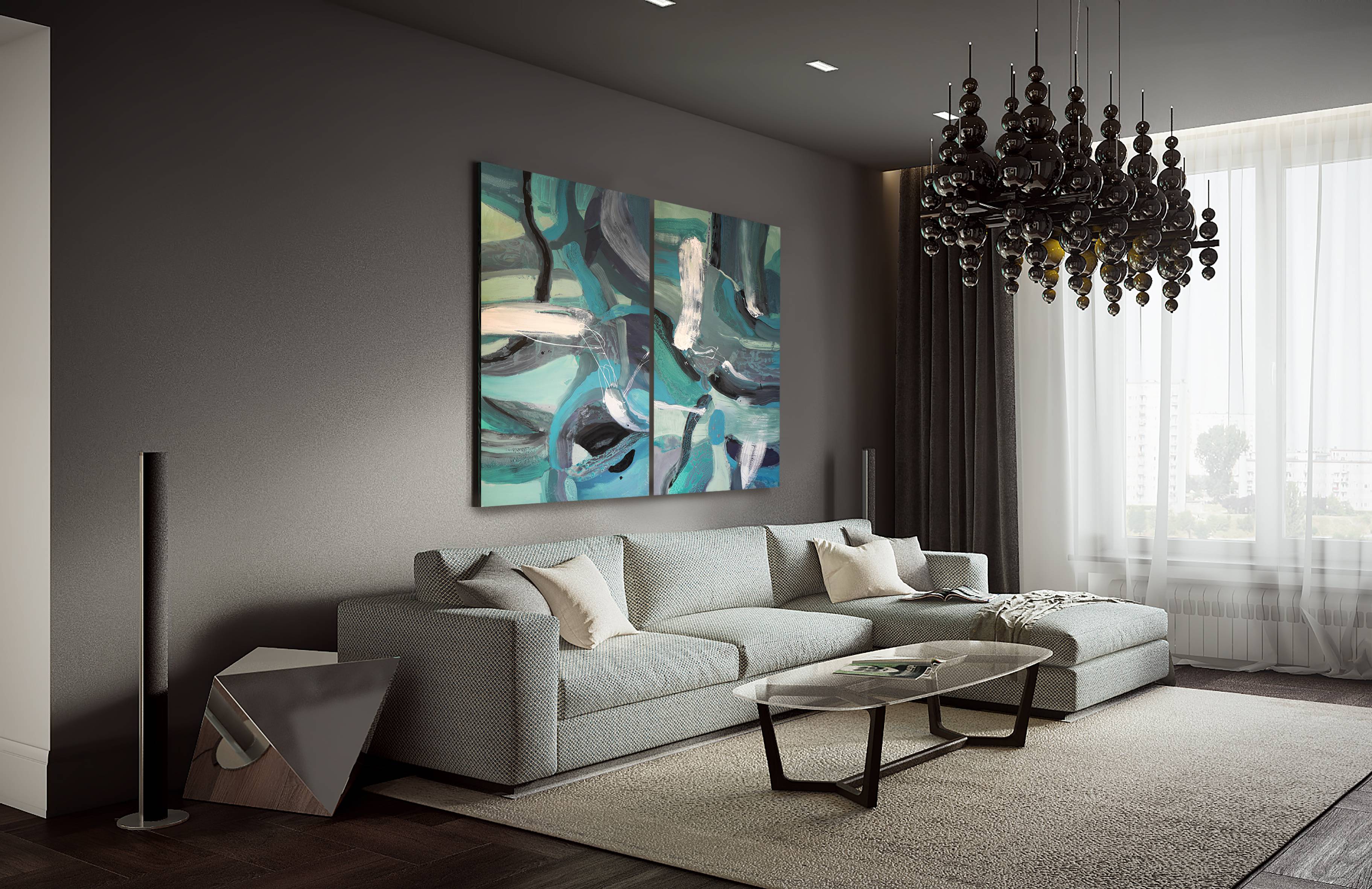 Teal 2 Abstract Painting Alena Kuznetsova - Subjektiv.art