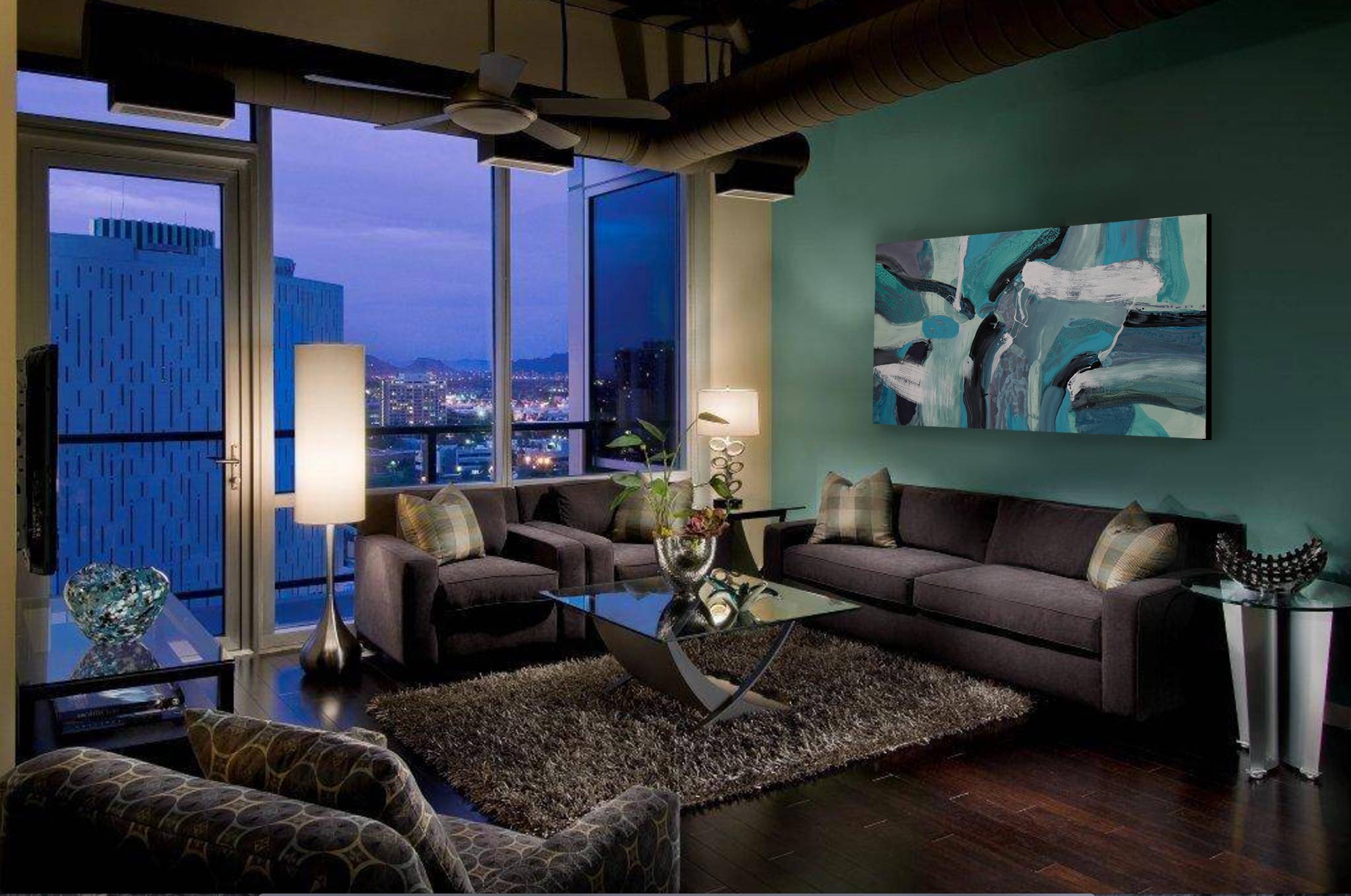 Teal 2 Abstract Painting Alena Kuznetsova - Subjektiv.art