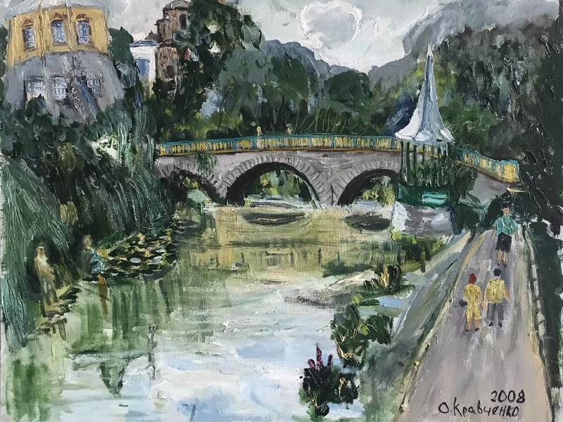 Footbridge in Khmelnyk, Ukraine Fine Art Painting Olga Kravchenko - Subjektiv.art