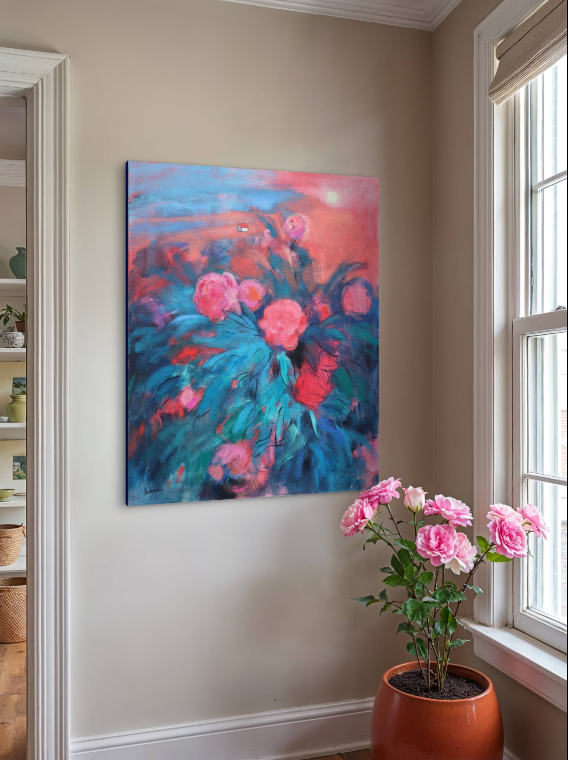 Peony bush. Sunset  Expressive and gestural Painting Artem Andreichuk - Subjektiv.art
