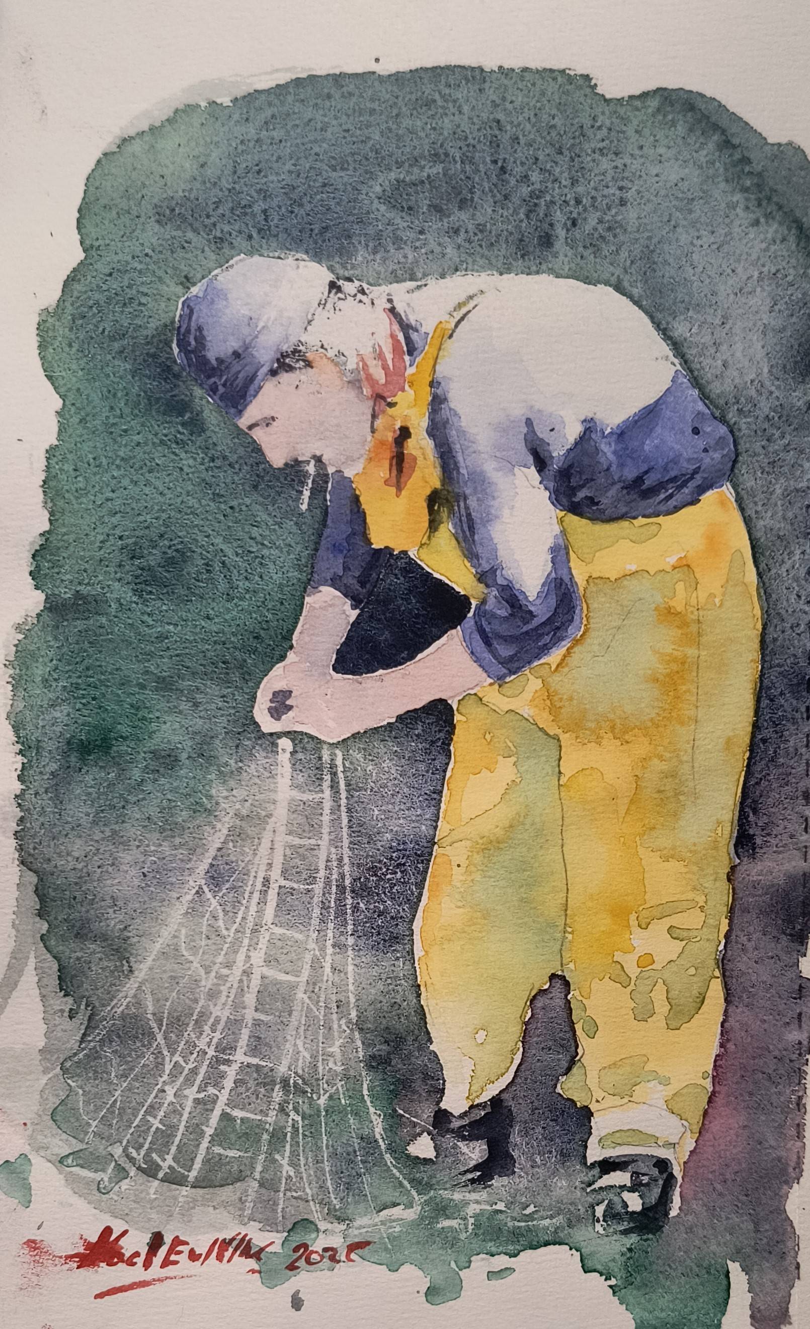 The fishermen and the net. Impressionistic Painting Eugene Kachan - Subjektiv.art