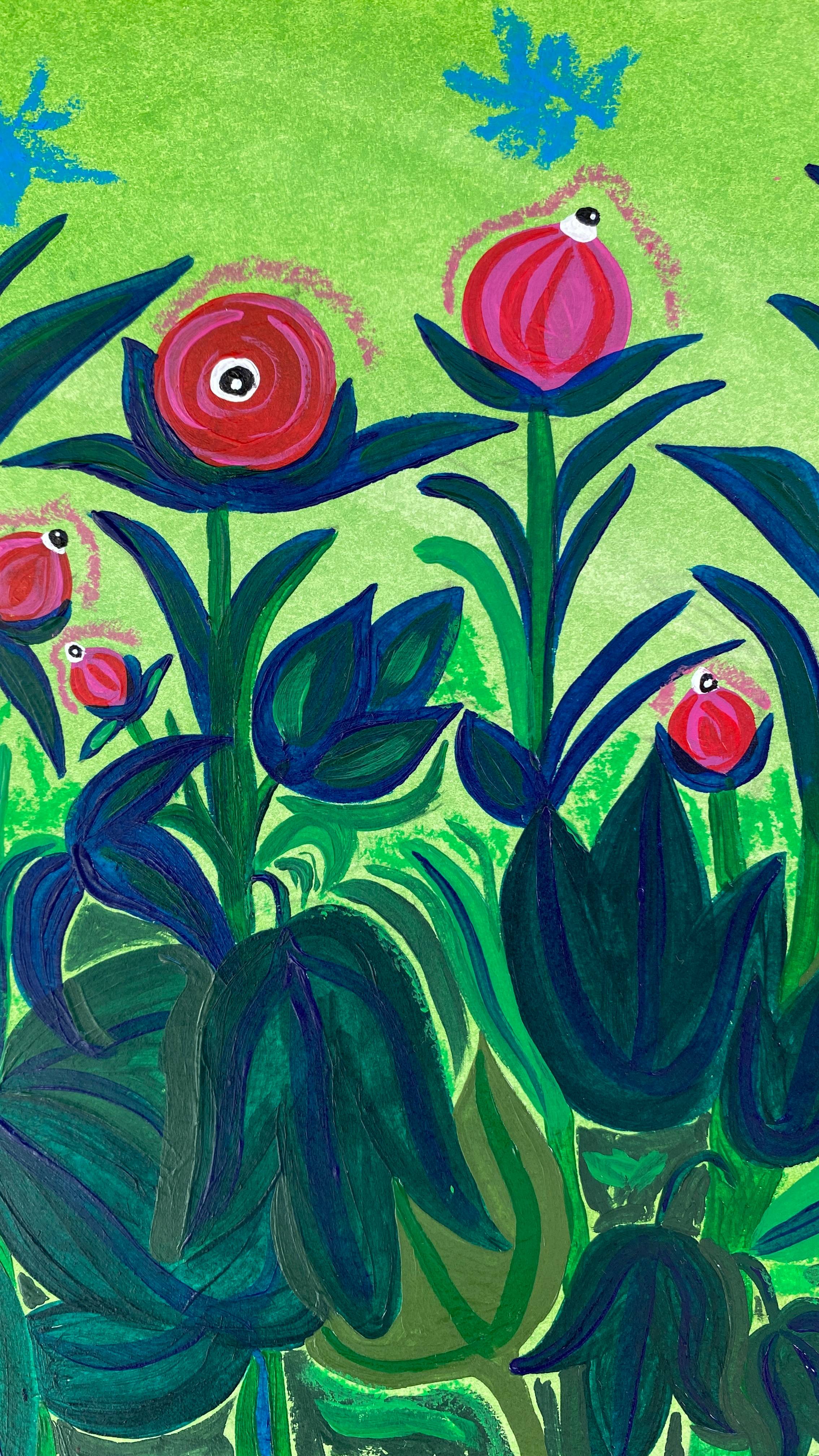 Peonies Naive Painting Tamara Safarova - Subjektiv.art