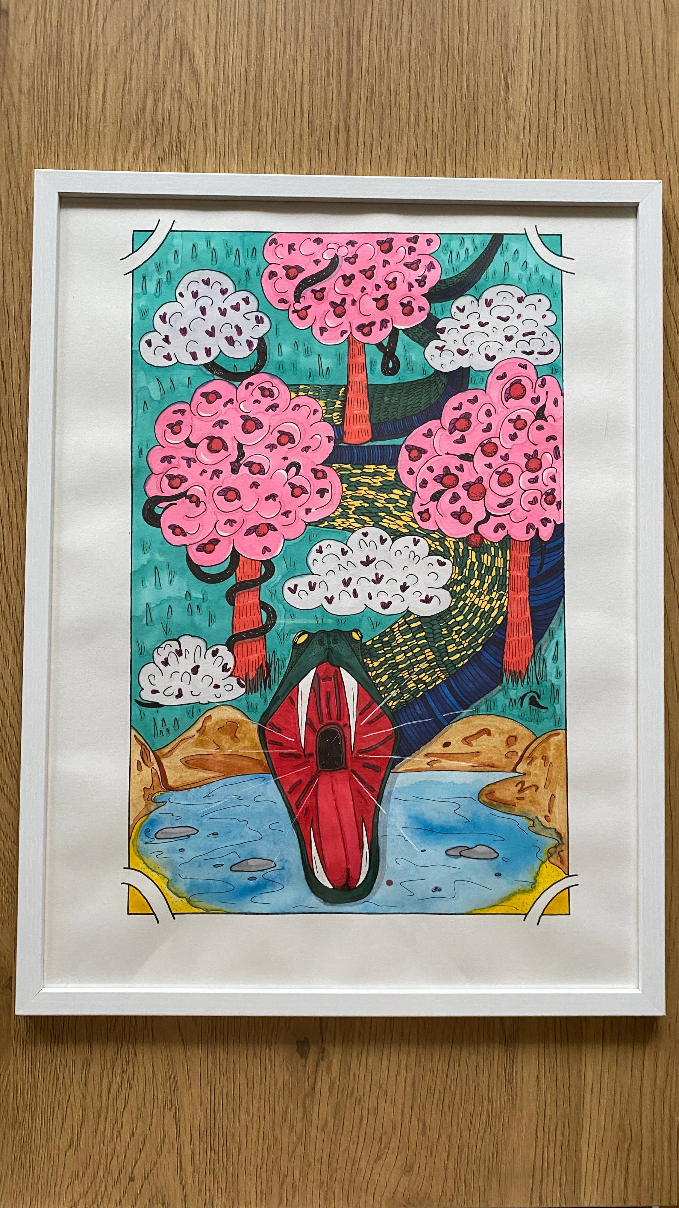 Entering the Garden of Eden Naive Drawing Tamara Safarova - Subjektiv.art